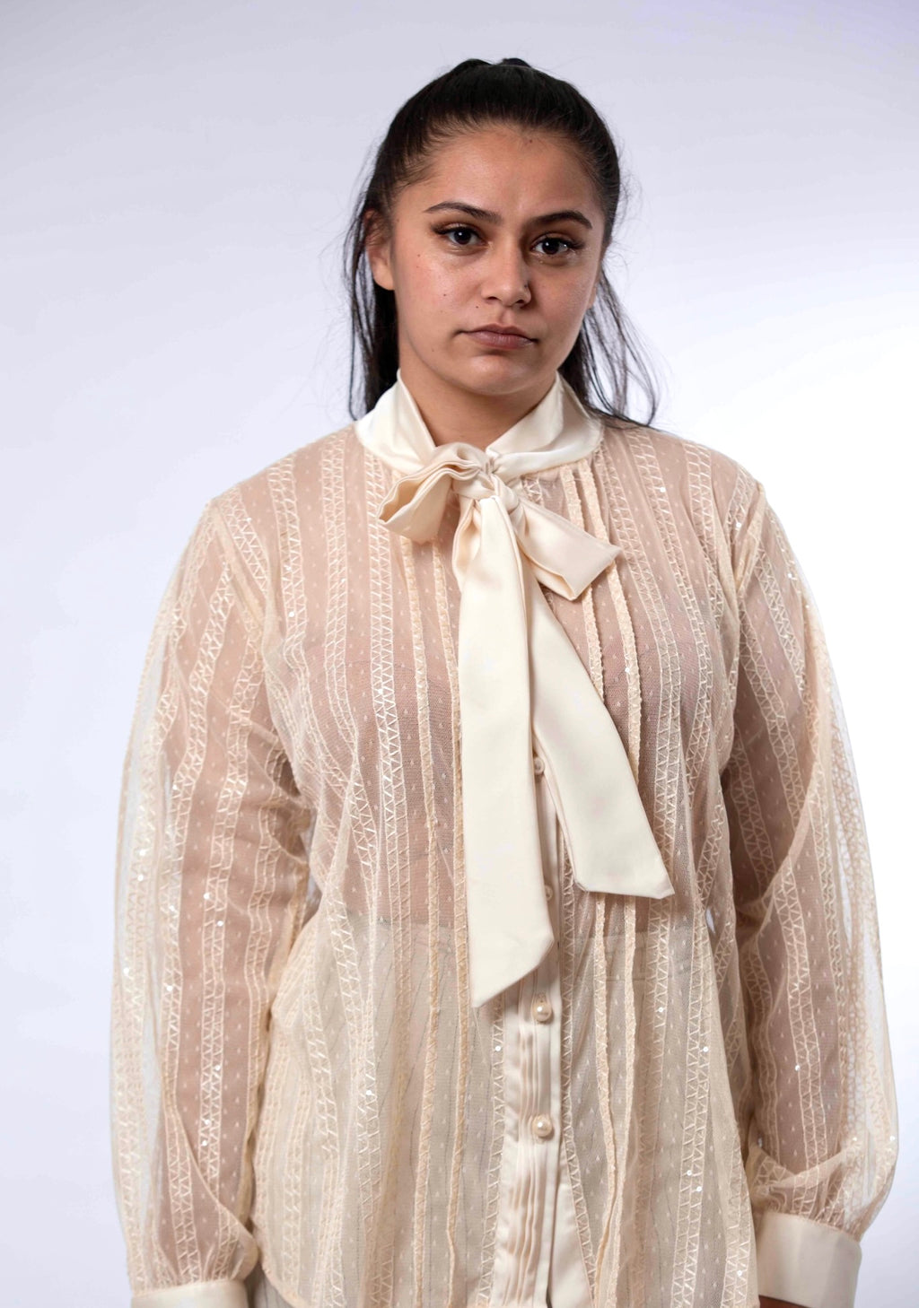 The Satin Bow Sheer Blouse