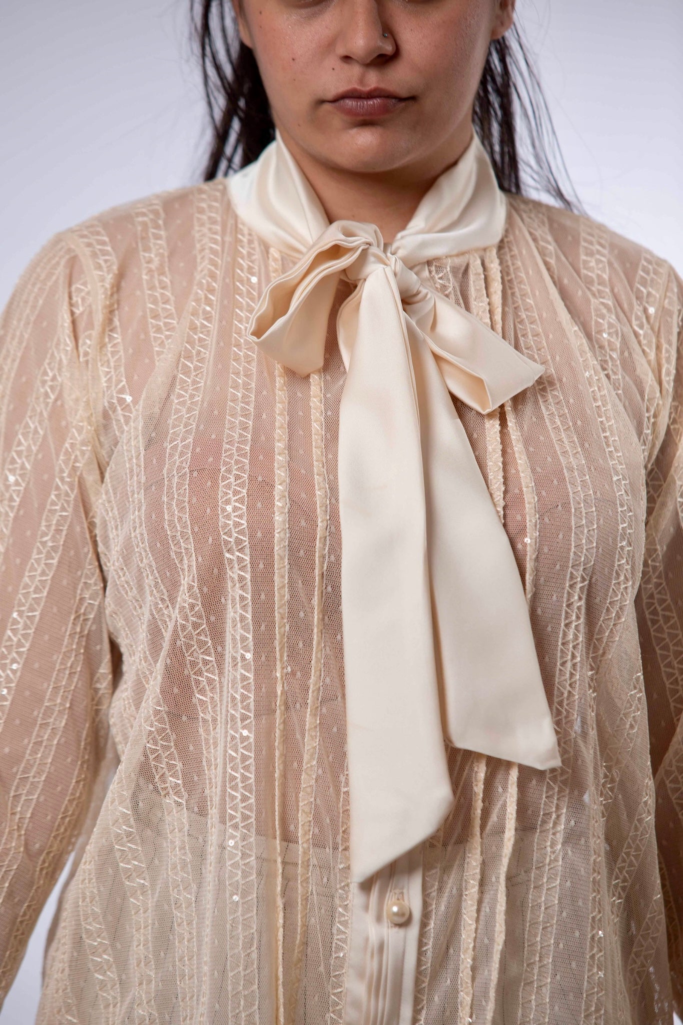 The Satin Bow Sheer Blouse